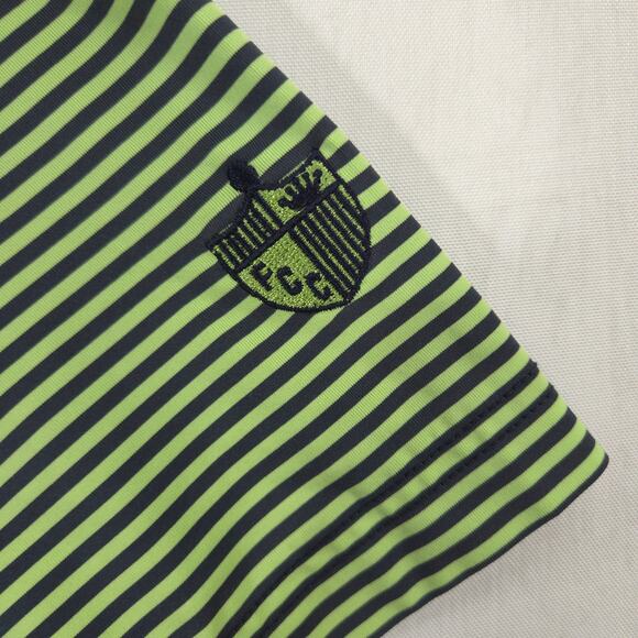 FootJoy Polo Mens Large Navy Green Striped Fairmount Club Performance Golf Shirt - Picture 5 of 13